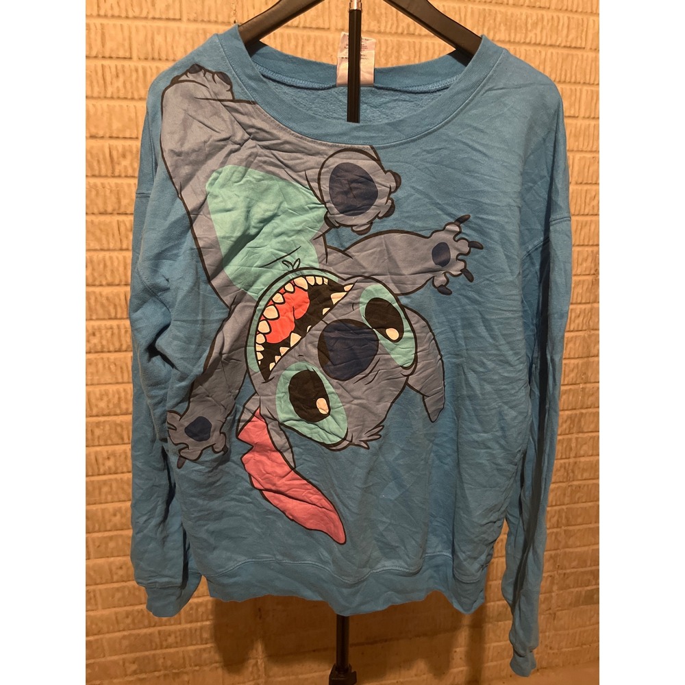 Disney Stitch Graphic‎ Sweatshirt Blue Crew Neck Long Sleeve Kids L 11-13